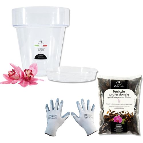 lbgwp60-Kit De Rempotage Pour Orchidées Pot Transparent Pour Orchidées, 4 Trous De Drainage Et Soucoupe + Terreau Spécifique Pour Orchidées 1L, Gants De Jardinage (14Mm)