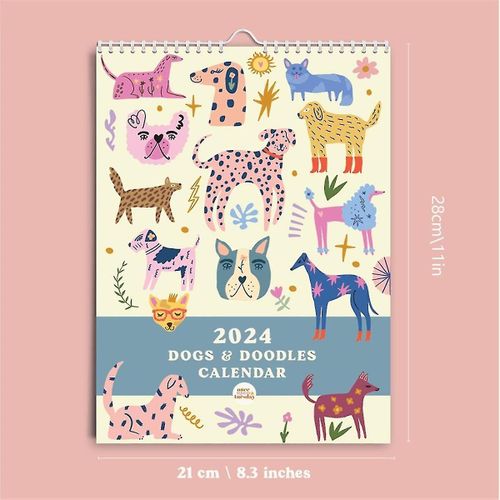 2024 Calendrier D'art A4 Planificateur Mural Mensuel & Doodles Illustrations Calendrier Suspendu De 12 Mois-Yu
