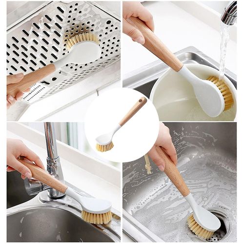 La brosse à vaisselle de cuisine de 10,2 pouces,la brosse à vaisselle à manche en bois,la brosse à casserole,le nettoyage de l'évier de cuisine,le lavage de la vaisselle et la brosse de nettoyage sont