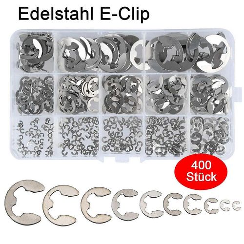 400 pièces en acier inoxydable E-clip circlips assortiment circlip set