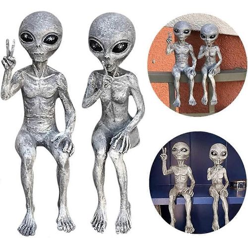 Statue Extraterrestre,Ensemble De 2 Statue Extraterrestre De L'espace,Statue Alien,Statue De Jardin,Sculpture En Résine Pour Home Off