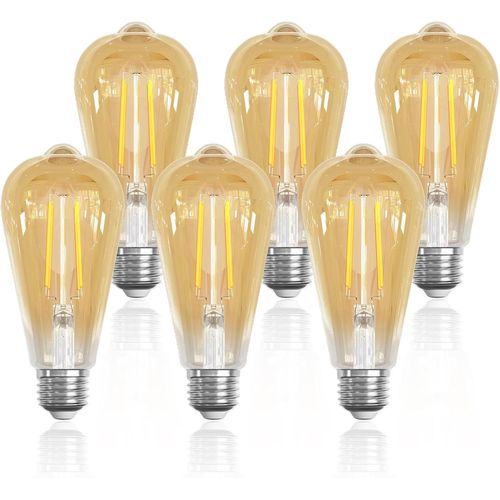 Tianyi-Ampoule E27 Vintage Blanc Chaud 2700k, 6w St64 Edison Ampoule Led, Équivalent Incandescente 60w,630lm Ampoule Rétro Led E27, Non Dimmable, Pour Bar Café Restaurant Maison, Lot De 6