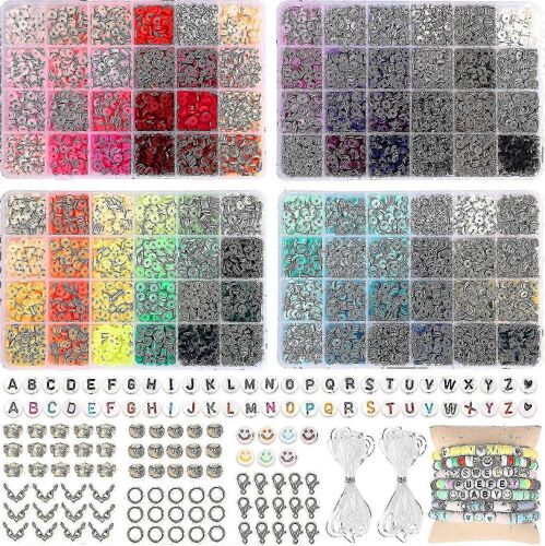 9600pcs Perles D'argile Kit De Fabrication De Bijoux Avec 96 Couleurs,Entretoise Heishi Letter Smiley Perles Et Cordon Élastique