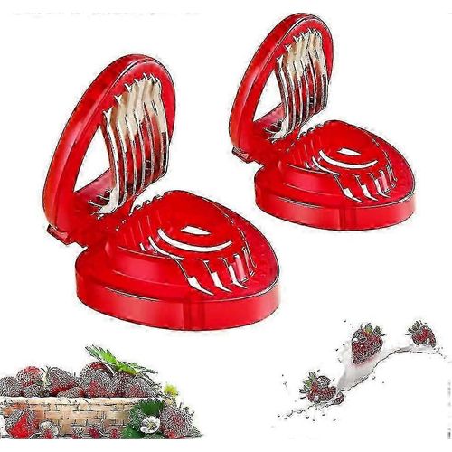 2pcs fraise trancheuse gadget de cuisine,fraise accessoires trancheuse à fruits ensemble de coupe-fruits,fraise coupe-fraise lame en acier inoxydable lame artisanale aussi