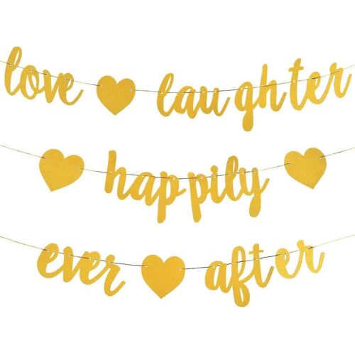 Paquet De 3 Bannières Gold Glitter Love Laughter And Happiness Forever - Décorations De Fête De Fiançailles