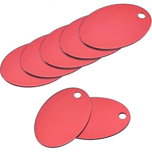 Aluminium Ovale Estampage Blanc Bricolage Étiquette Étiquettes 25x38mm Rouge Pour L'artisanat. Pendentif