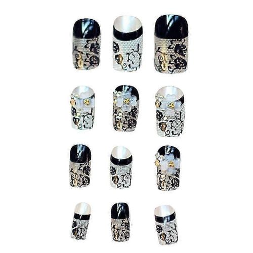 24pcs Dentelle Faux Ongles Art Autocollants Amovible Faux Ongles Conseils Faux Ongle Décalcomanies Autocollants Pour Ongles Manucure Décoration 