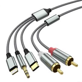 Câble Lightning vers RCA Adaptateur audio auxiliaire,câble RCA vers 3,5 mmCâble audio USB C vers 2 RCA,câble audio 3 en 1 pour voiture,home cinéma,haut-parleur et plus encore