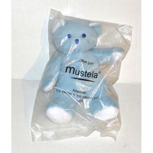 doudou ours mustela bleu clair peluche brodé musti devant