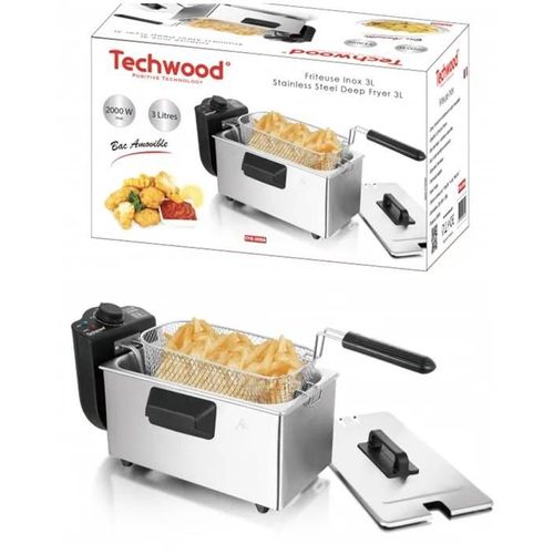 Friteuse electrique 3L INOX Acier inoxydable 2000W Couvercle anti-éclaboussure 1 panier à frire + Filtre