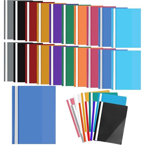 Chenquansarl-Lot De 30 Dossiers De Projet A4 En Plastique Avec Couverture Transparente Et 2 Broches Pour Bureau, École, Rapport, Documents (10 Couleurs)
