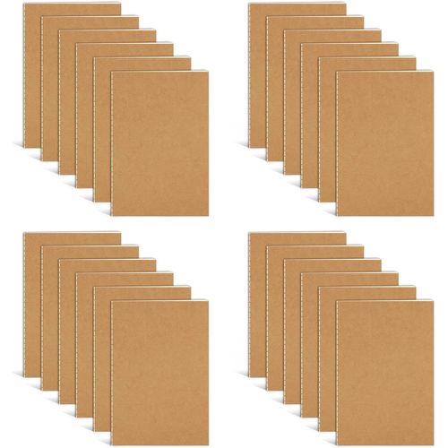 Teppc-Lot De 24 Petit Cahier, 13 X 9 Cm Petit Carnet De Notes De Poche À Couverture Kraft, 36 Ligné Pages Mini Bloc Note Pour Voyage Bureau Agenda L'école L'écriture, Brun