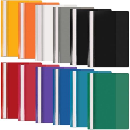 Chenquansarl-Lot De 12 Dossiers De Projet A4 En Plastique Avec Couverture Transparente Et 2 Broches, 11 Dossiers Multicolores Pour Rapports Scolaires Et De Bureau