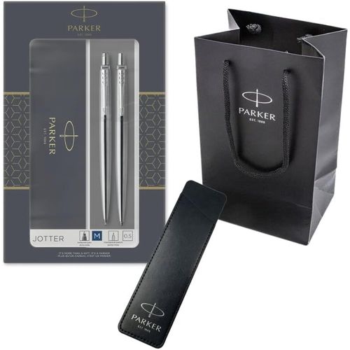 Chenquansarl-Jotter Duo Coffret Cadeau Avec Stylo À Bille Et Porte-Mine (0,5 Mm), Acier Inoxydable Avec Bordure Chromée | Coffret Cadeau Avec Pochette De Marque | Recharge D'encre Bleue