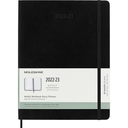 Chenquansarl-Agenda Hebdomadaire 18 Mois, Agenda 2022/2023, Carnet De Notes Hebdomadaire Avec Couverture Souple Et Fermeture Élastique, Taille Xl 19 X 25 Cm, Couleur Noir