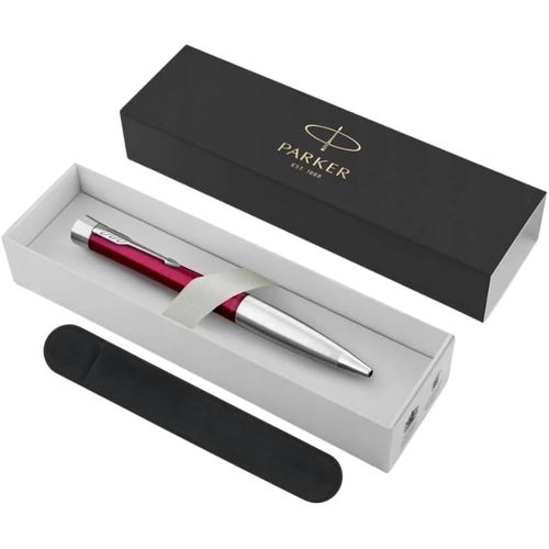 Urban Twist Stylo À Bille | Magenta Avec Bordure Chromée | Recharge D'encre Bleue À Pointe Moyenne | Coffret Cadeau Avec Étui En Velours