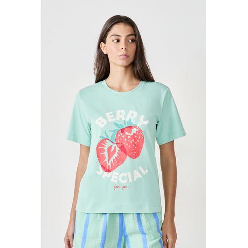 T-Shirt Manches Courtes En Coton ""Berry Special - Clarrie - S - Turquoise - Femme - Etam