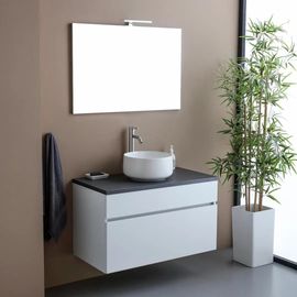 Meuble Sous-Lavabo 90cm Blanc Avec Plateau Anthracite | Sole