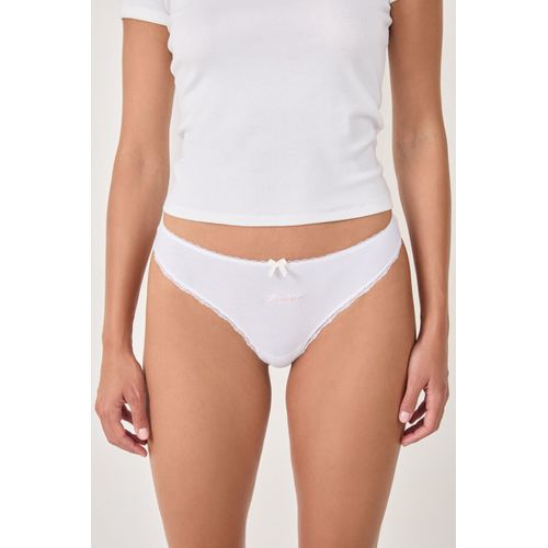 Tanga En Coton Brodé - Moony - M - White - Femme - Etam