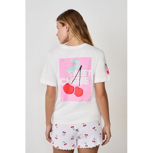 T-Shirt Imprimé ""Sweet Cherie"" En Coton - Camil - L - White - Femme - Etam