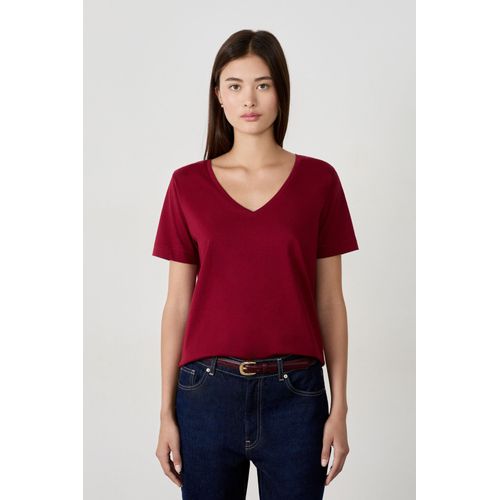 T-Shirt En Coton Col V - Gaby - S - Grenat - Femme - Etam