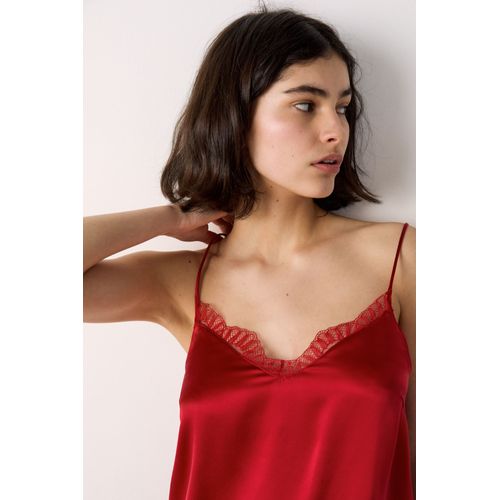 Caraco En Soie Détails Dentelle - Softy - L - Red - Femme - Etam