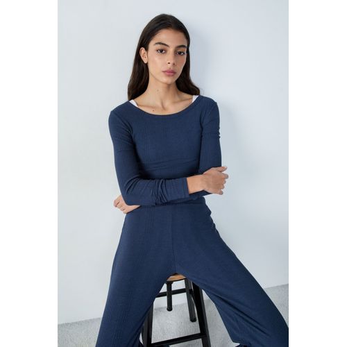 T-Shirt Manches Longues Côtelé En Coton - Colyn - Xs - Bleu Roi - Femme - Etam