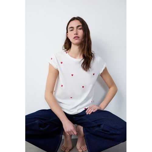T-Shirt Manches Courtes Imprimé C?urs En Coton - Gabin - Xl - Red - Femme - Etam