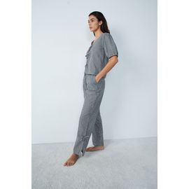 Pantalon De Pyjama En Coton Coupe Droite À Carreaux Détails N?uds - Poupi - L - Black - Femme - Etam