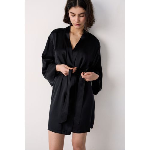 Déshabillé En Soie - Pearly - Xs - Black - Femme - Etam