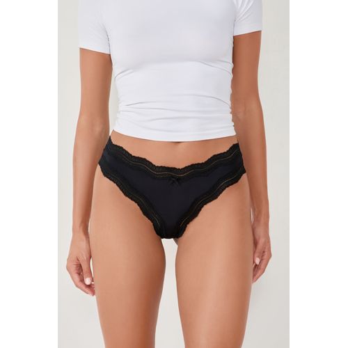 Tanga Bords Dentelle En Microfibre - Soul - M - Black - Femme - Etam
