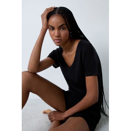 T-Shirt Manches Courtes 100% Lin  - Josie - L - Black - Femme - Etam