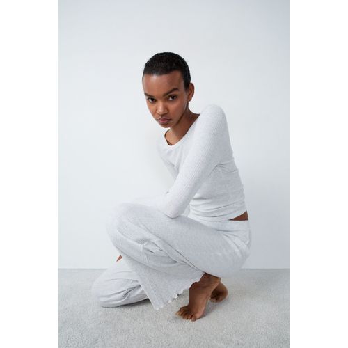 Pantalon De Pyjama Droit Côtelé En Coton - Coly - M - Grey - Femme - Etam