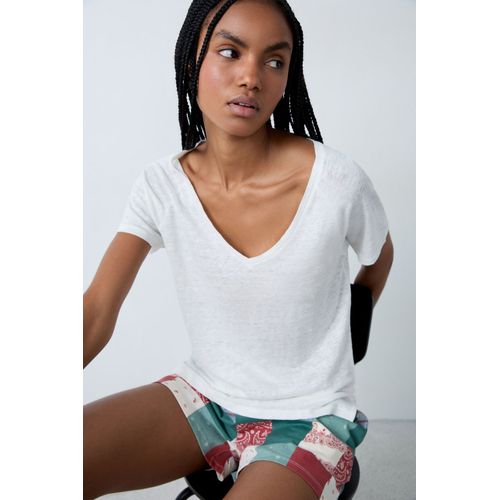 T-Shirt Manches Courtes 100% Lin  - Josie - Xs - Ecru - Femme - Etam