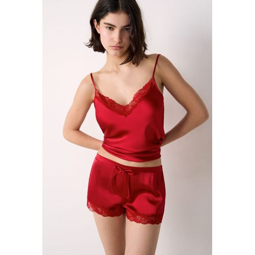 Caraco En Soie Détails Dentelle - Milky - Xl - Carmin - Femme - Etam