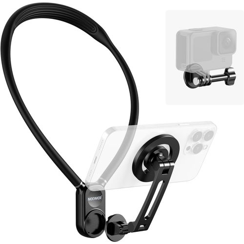 NEEWER Support de Cou magnétique, Mains Libres pour trépied Compatible avec GoPro DJI Insta360 iPhone 15 Android, Support de téléphone Tour de Cou pour vidéo POV, GP16