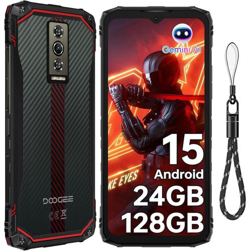 DOOGEE Blade10 Energy Smartphone Incassable Android 15, 24GO+128GO/2TO Smartphone 2025, 90Hz 6.56"" HD+, 6150mAh Telephone de Chantier, 16MP+8MP, 4G Dual SIM/NFC/IP68/OTG/FACE ID, Rouge