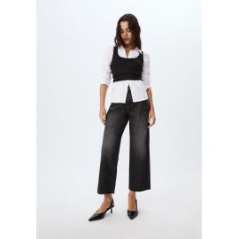 Stradivarius D96 Jean Straight Cropped Denim Noir Effet Délavé 32