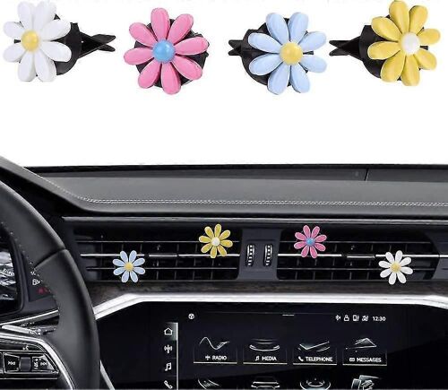 Décoration Intérieure De Voiture,Arc Coloré Mignon,Arc-En-Ciel,Fleurs De Marguerite Charme De Voiture Clips De Ventilation Accessoires (4pcs)