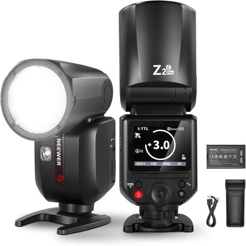 NEEWER Z2PRO-C Flash Speedlite Rond TTL 2,4G pour Canon, Compatible Godox Sans Fil, Interface Utilisateur Améliorée, 76Ws 1/8000s HSS, Commutateur TTL/M TCM, 7,2V/3000mAh