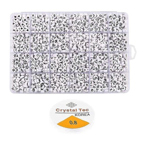 1200pcs Lettre Perles Trié Alphabet Perles Lettre Blanche Perles Kit Lettre Ronde Perles Pour Bijoux Maki