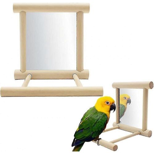 Miroir D'oiseau Avec Perchoir,Fainfun 10 * 10 * 10 Cm Perchoir En Bois Avec Miroir Pour Oiseaux,Perchoir Pour Oiseaux Avec Miroir
