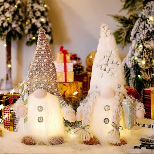 décorations de Noël sans visage nain poupée longue barbe chapeau en peluche avec lampe prendre cadeau