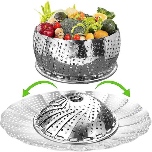 Panier Vapeur De Légumes Pour La Cuisson,Grand Panier Vapeur En Acier Inoxydable (6,5 » À 11 ») Panier Vapeur Extensible Pliant Pour S'adapter À Différentes Tailles De Casseroles