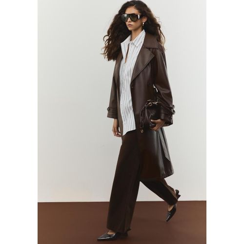Stradivarius Trench Long Similicuir Marron M