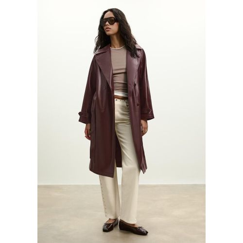Stradivarius Trench Long Similicuir Grenat S