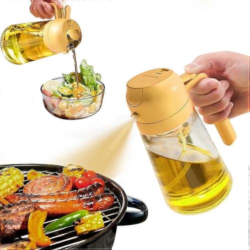 Distributeur D'huile De Qualité Alimentaire,Pulvérisateur D'huile 2 En 1 Pour La Cuisson,Flacon Pulvérisateur D'huile En Verre De 17 Oz/501 Ml Avec Bec Verseur,Salade,Friture,Barbecue (Orange)