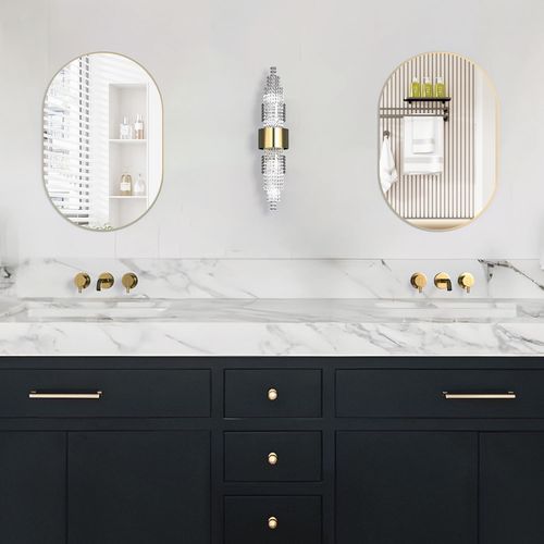 Elemango Miroir ovale pour salle de bain Capsule Miroir mural de courtoisie, miroir mural 24" x36", grand miroir moderne avec cadre métallique doré, décoration pour entrée, chambre à coucher