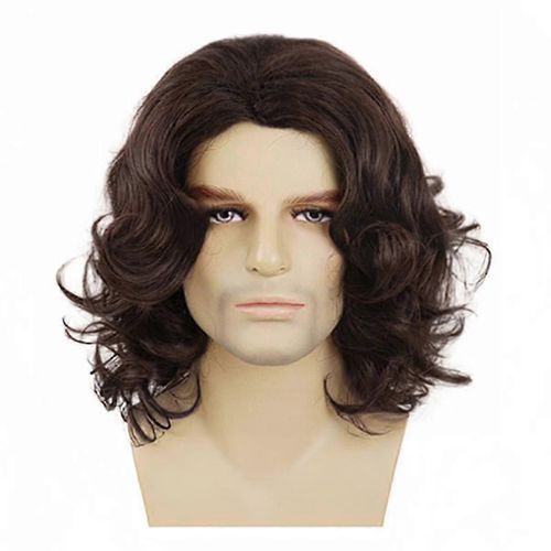 Perruque Courte Bouclée Brune Pour Homme, Perruque De Cosplay D'halloween, Perruque De Costume D'anime