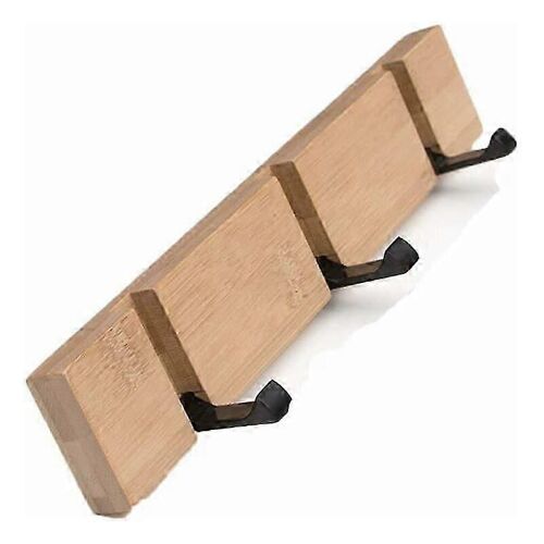 Porte-manteau mural en bambou avec 3 crochets pliables,idéal pour la cuisine,la salle de bain et les chambres à coucher en bois naturel